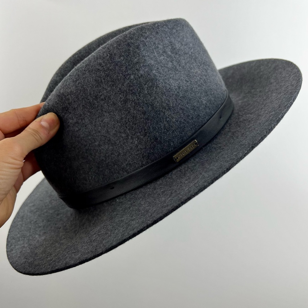 Gigi Pip Wide Brim Fedora with Black Leather Strap Detail
